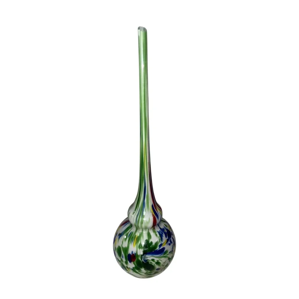 Murano‎ Art Glass Bud Vase Confetti End of Day Long Neck Green White Multi Color
